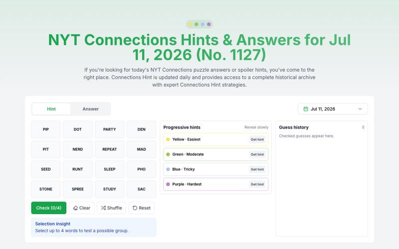 NYT Connections Answers & Hints | Connections Hint — screenshot