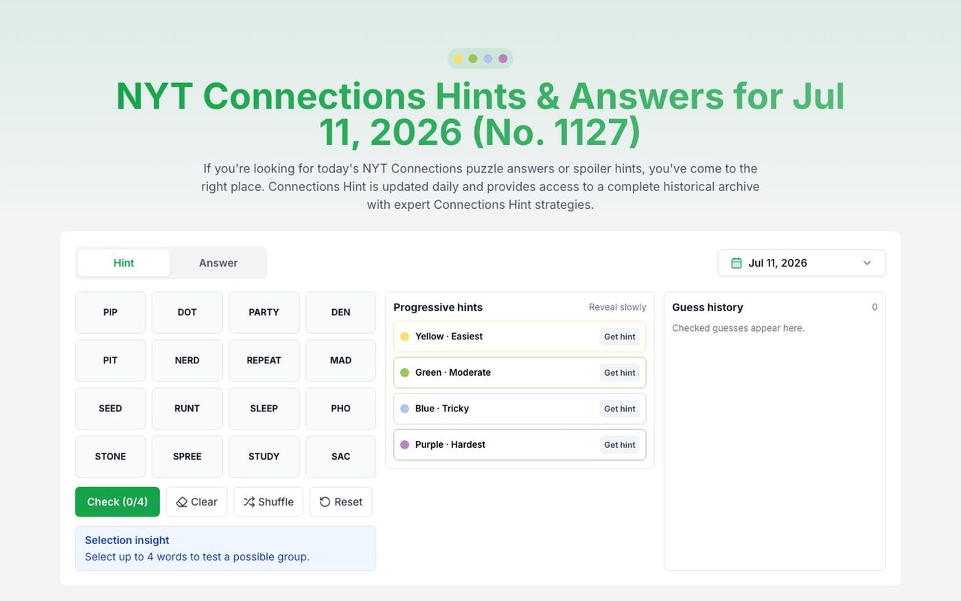 NYT Connections Answers & Hints | Connections Hint — screenshot