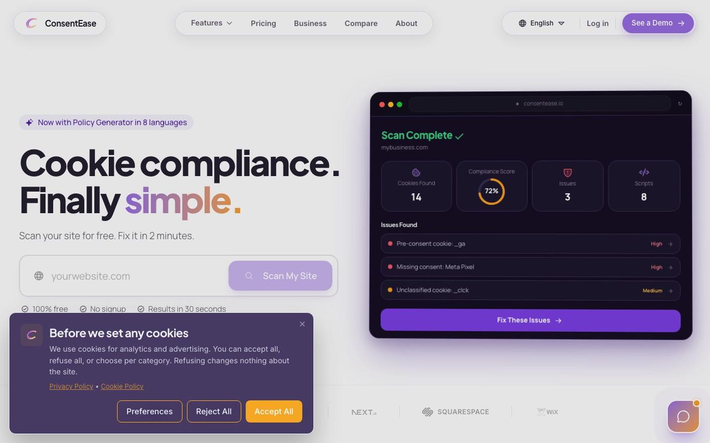 ConsentEase - GDPR Cookie Consent for Small Businesses — screenshot