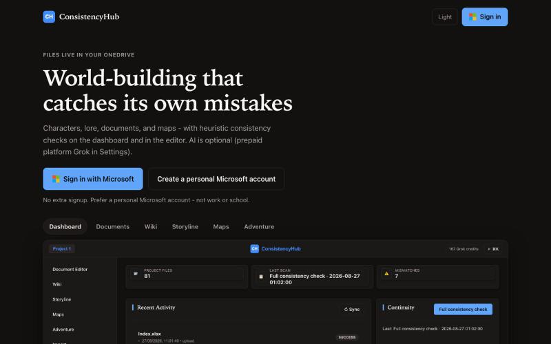 ConsistencyHub — Free World-Building & Writing Consistency Tool — screenshot