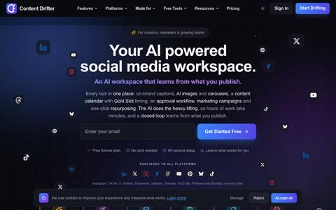 Content Drifter: AI Social Media Workspace & Scheduler — screenshot