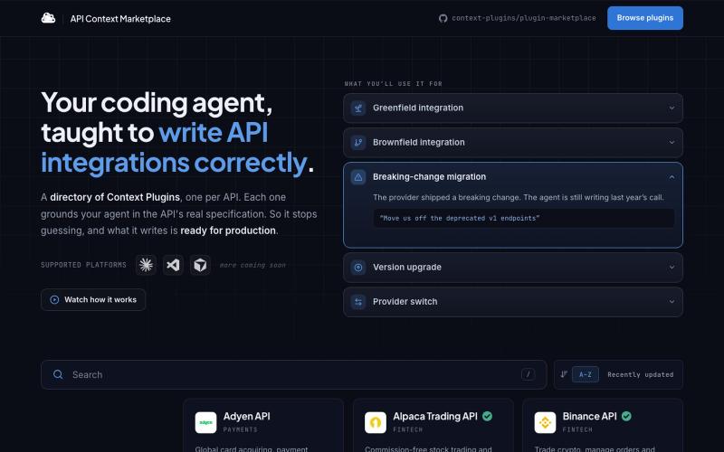 API Context Marketplace: teach your coding agent any API | APIMatic — screenshot