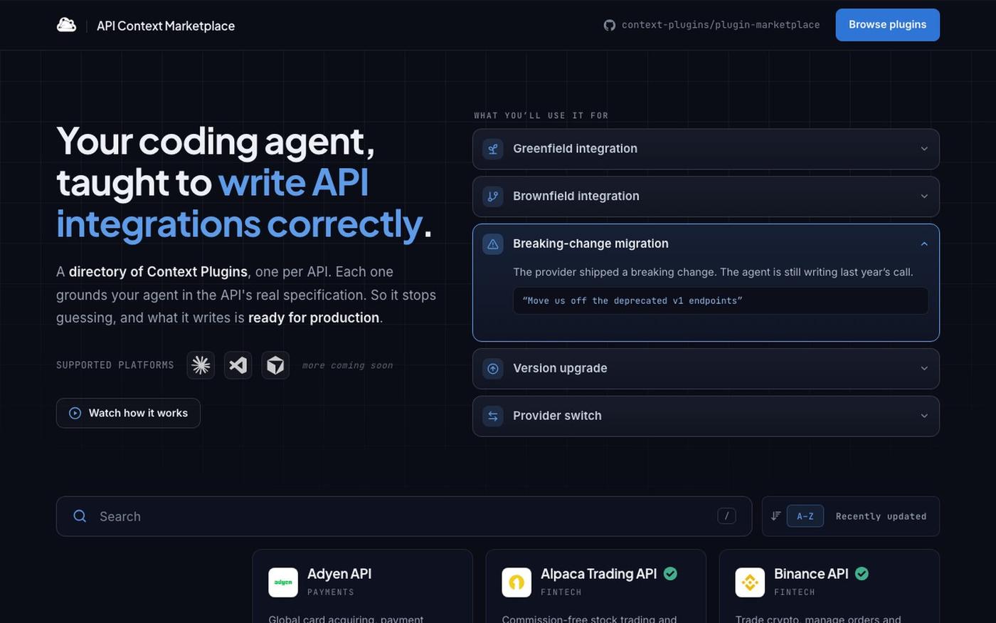 API Context Marketplace: teach your coding agent any API | APIMatic — screenshot