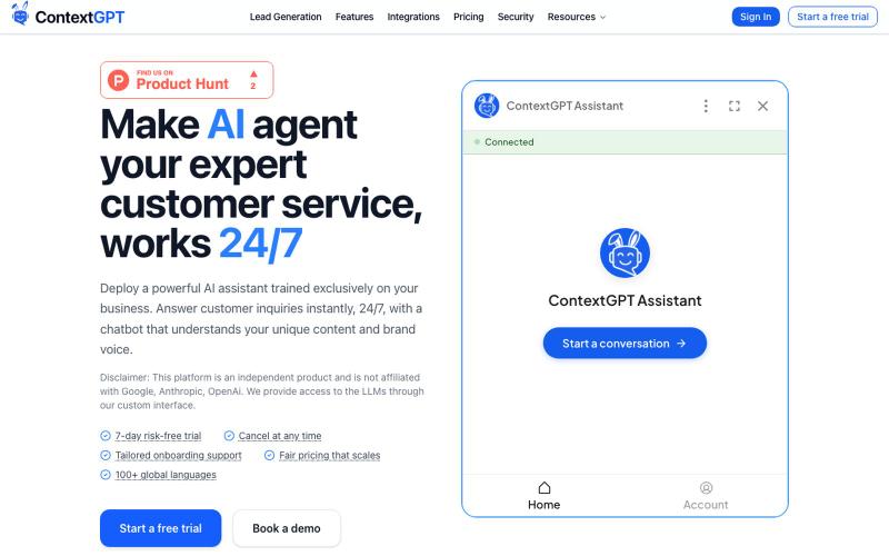 ContextGPT | AI Chatbot for Your Website — screenshot
