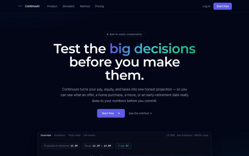 Continuum — Equity, tax & net-worth planning for high earners — screenshot