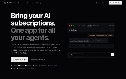 Continuum - Bring your AI subscriptions. One app for all your agents. — screenshot