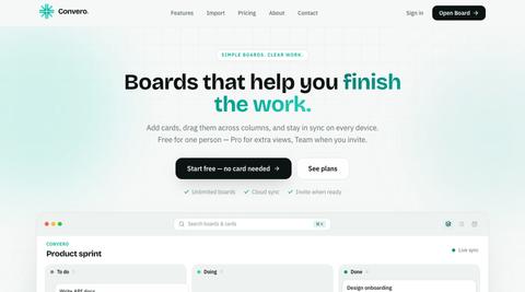 Convero — simple Kanban boards for solo and teams — screenshot