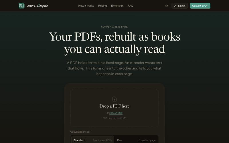 PDF to EPUB Converter — Free, with Real Chapters & TOC | Convert2EPUB — screenshot