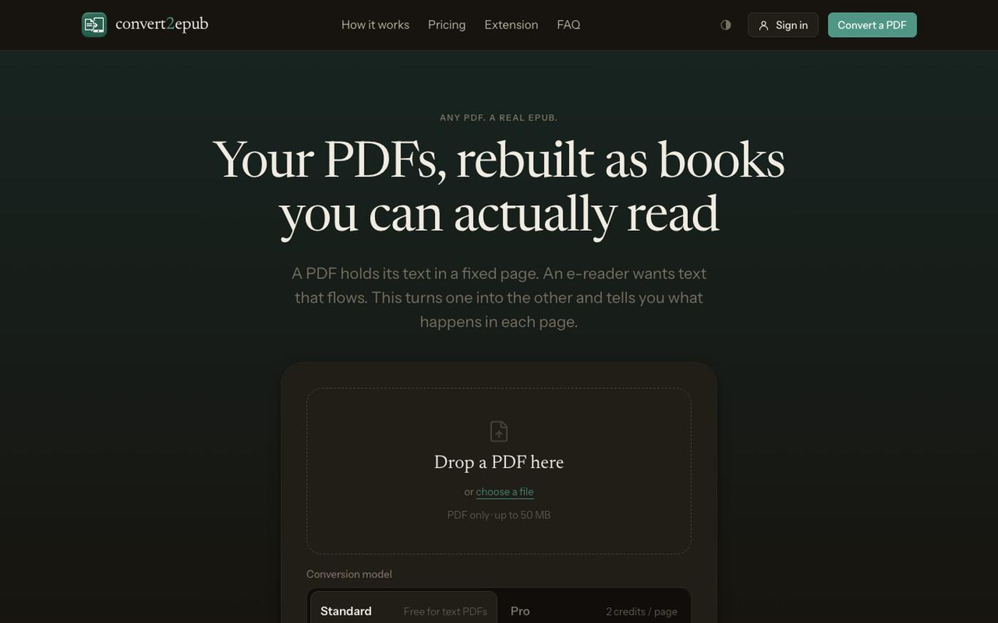 PDF to EPUB Converter — Free, with Real Chapters & TOC | Convert2EPUB — screenshot