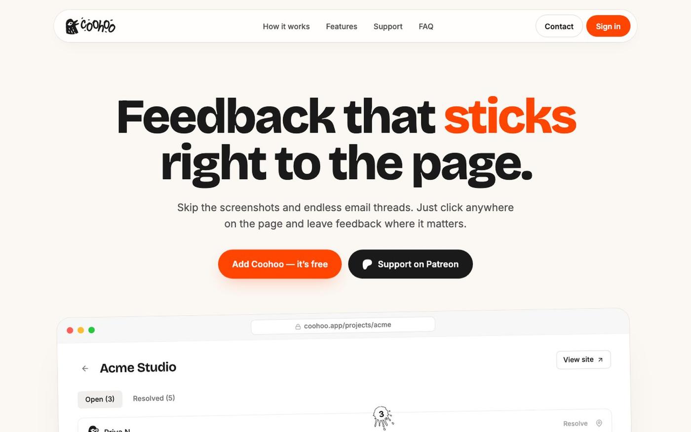 Coohoo — Click-to-comment feedback for staging sites — screenshot