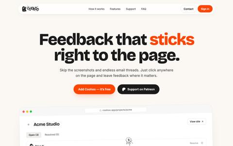 Coohoo — Click-to-comment feedback for staging sites — screenshot