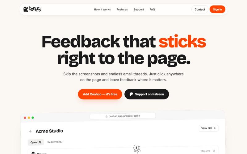 Coohoo — Click-to-comment feedback for staging sites — screenshot