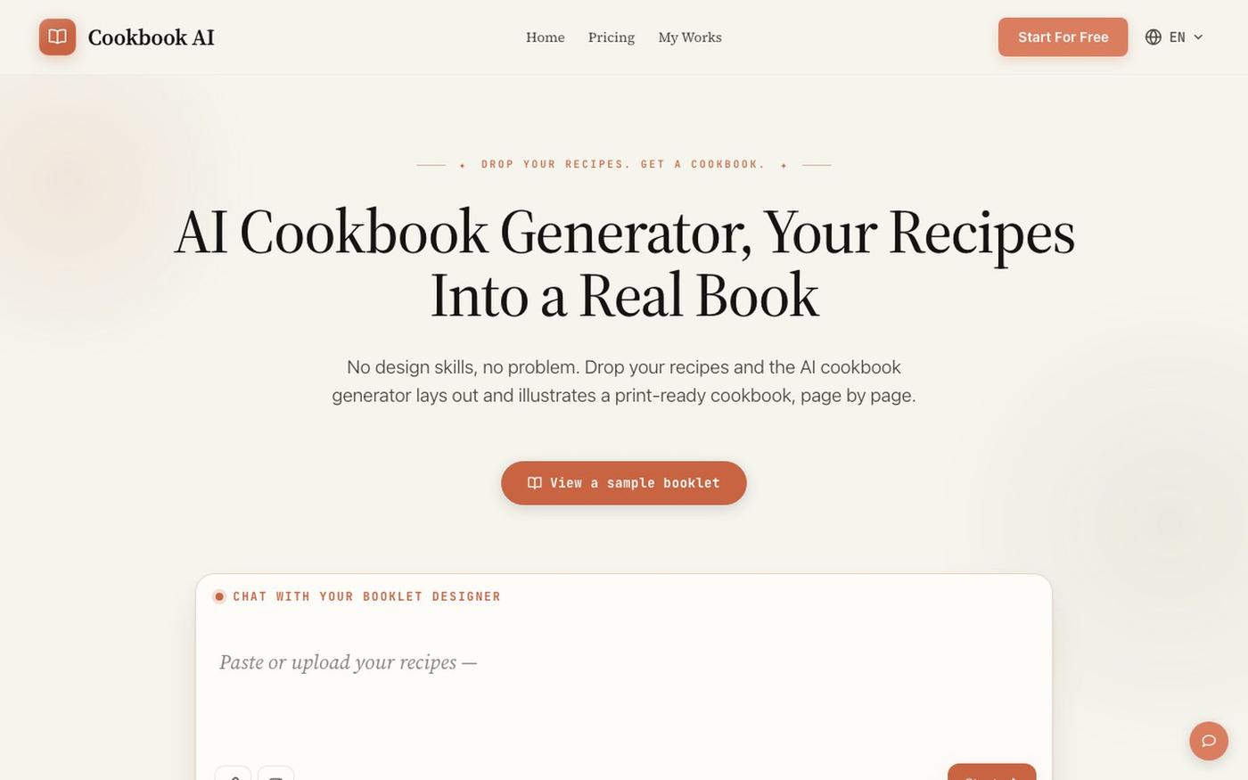 AI Cookbook Generator, Your Recipes Into a Book — screenshot
