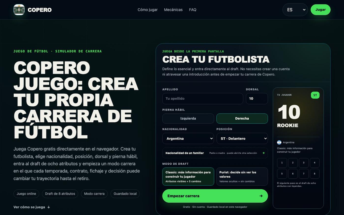 Copero Juego Online | Simulador de Carrera de Fútbol Gratis — screenshot