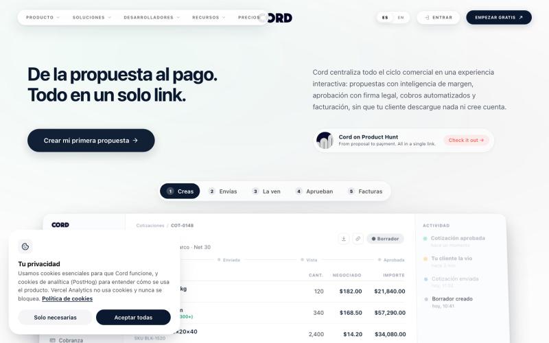 Cord — De la propuesta al pago. Todo en un solo link. — screenshot