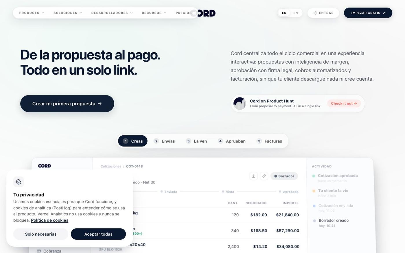 Cord — De la propuesta al pago. Todo en un solo link. — screenshot