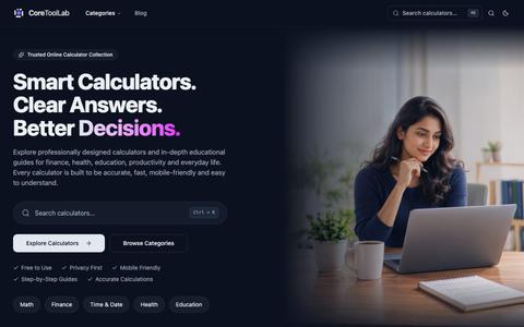 CoreToolLab — Professional calculators with practical guides — screenshot