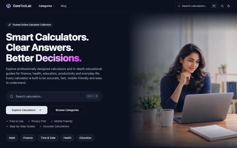 CoreToolLab — Professional calculators with practical guides — screenshot