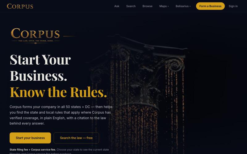 Start Your Business. Know the Rules. — Corpus — screenshot