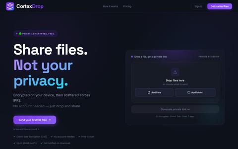 CortexDrop — Secure File Sharing via IPFS — screenshot