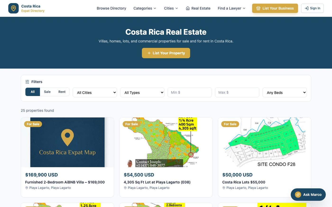 The Costa Rica Expats Business Directory. — screenshot