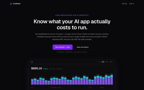 Costbase — know what your AI app actually costs to run — screenshot