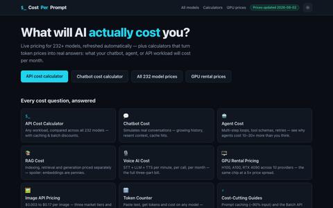 CostPerPrompt — Live AI API Pricing & LLM Cost Calculators — screenshot