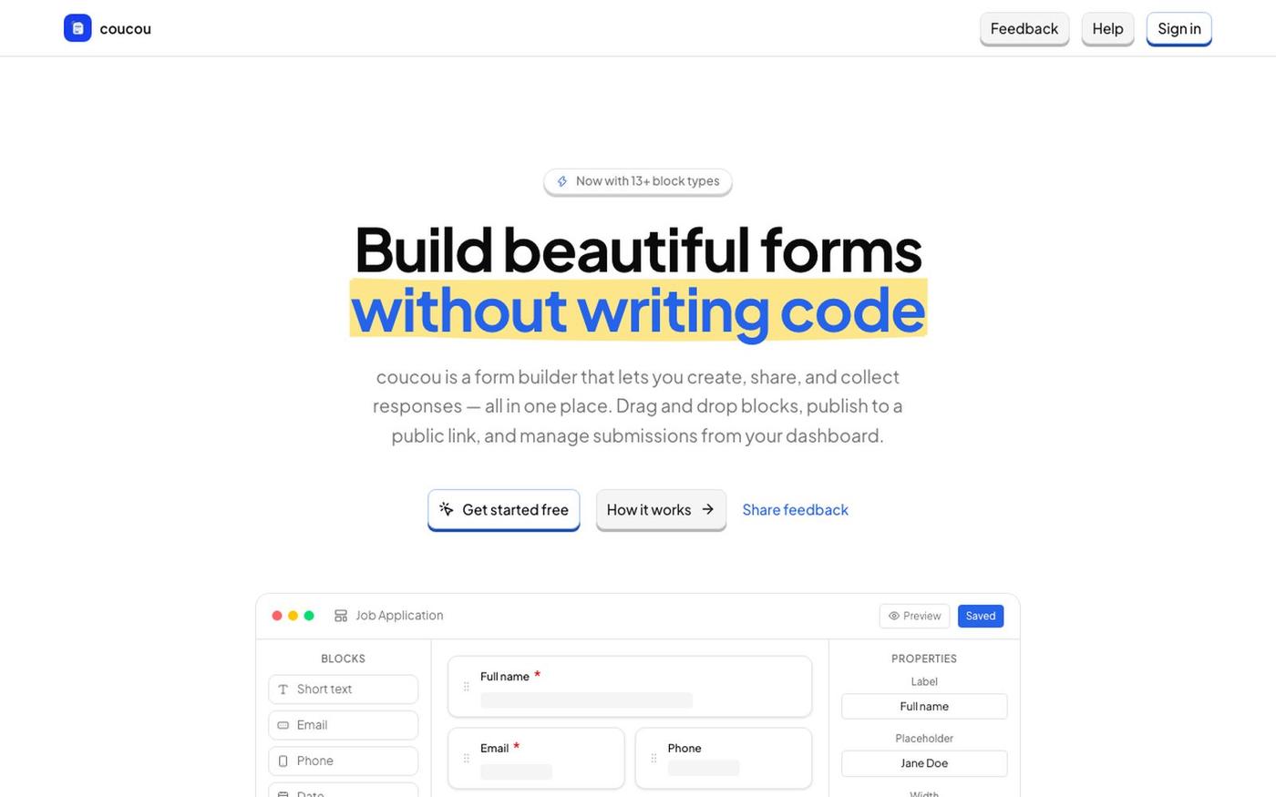 Coucou — Build & Share Forms — screenshot