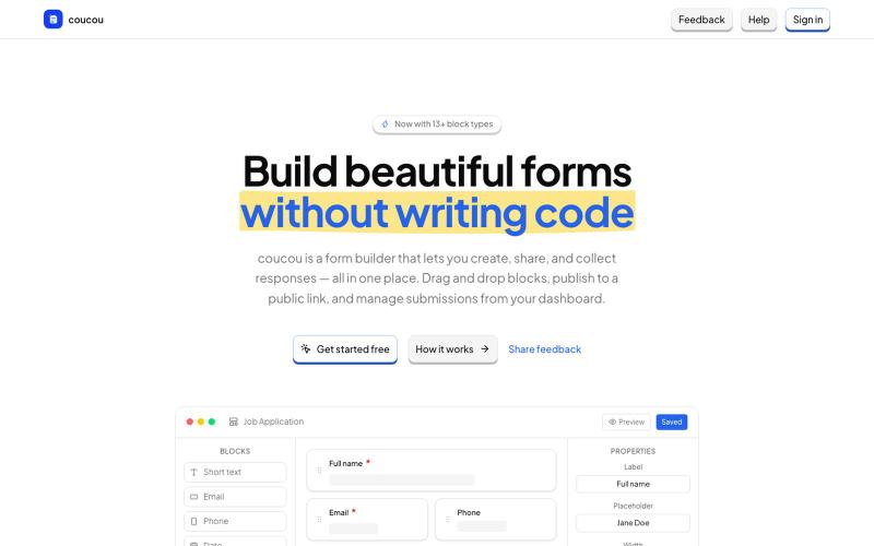 Coucou — Build & Share Forms — screenshot