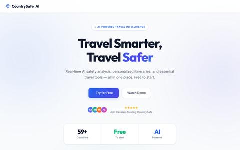 CountrySafe - AI-Powered Travel Safety Checker & Itinerary Planner | Free Tool — screenshot