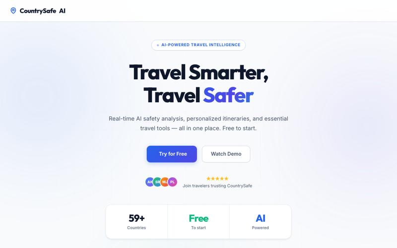 CountrySafe - AI-Powered Travel Safety Checker & Itinerary Planner | Free Tool — screenshot