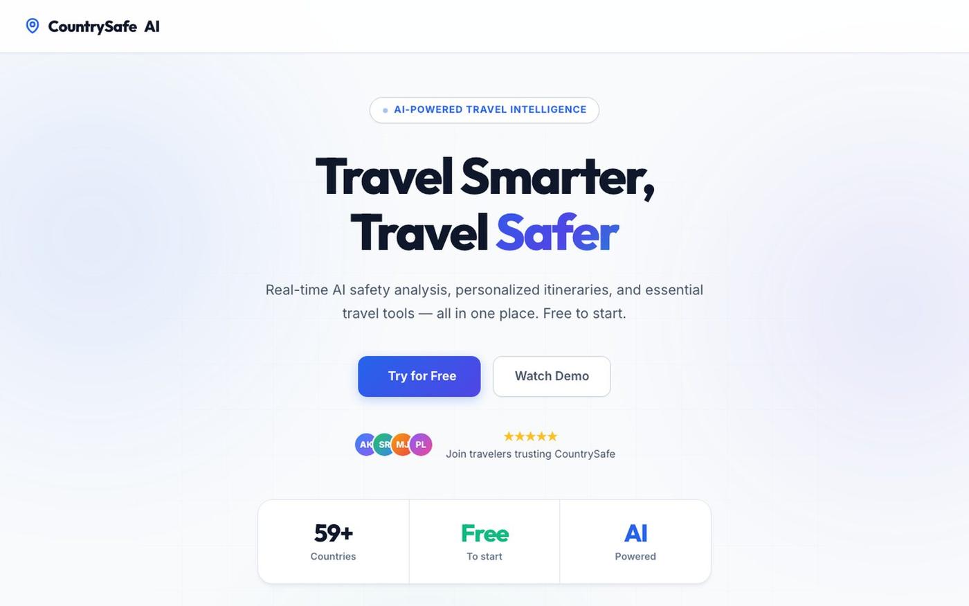 CountrySafe - AI-Powered Travel Safety Checker & Itinerary Planner | Free Tool — screenshot