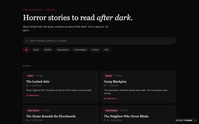 Midnight Library — Horror Stories to Read Tonight — screenshot