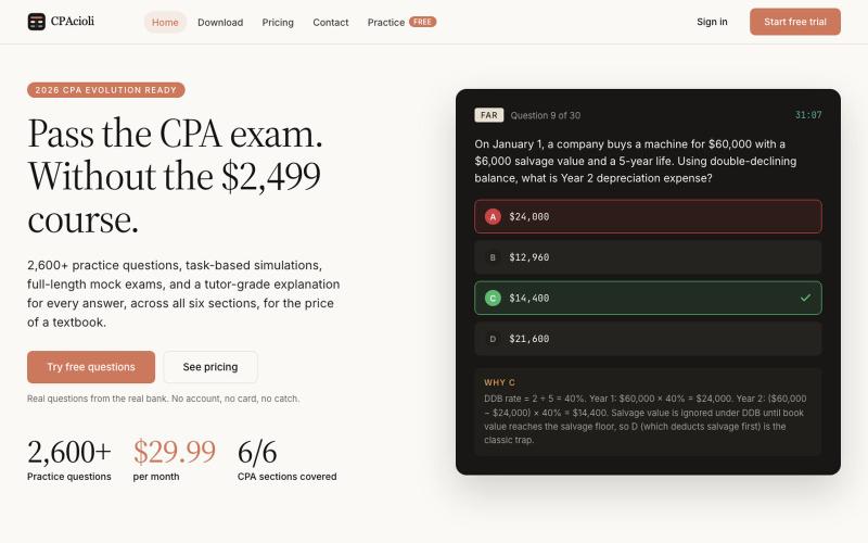 CPAcioli: CPA exam prep you can actually afford. — screenshot