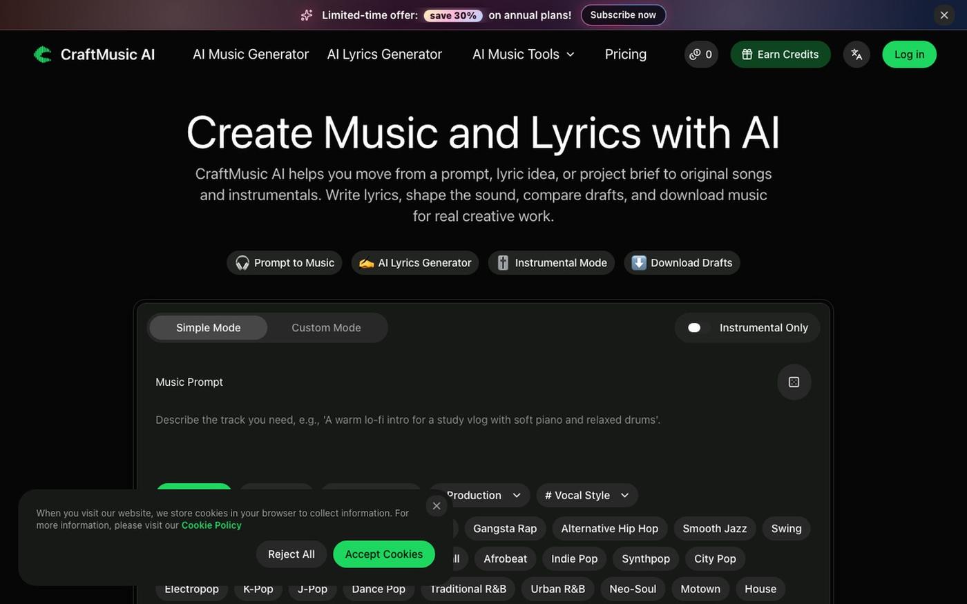 CraftMusic AI | Create Music and Lyrics Online — screenshot