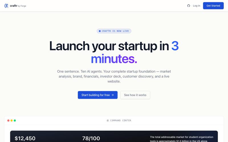 craftr | AI Startup Builder by Project Forge — screenshot