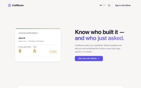 CraftScore | AI Engineering Intelligence & Recruitment Platform — screenshot