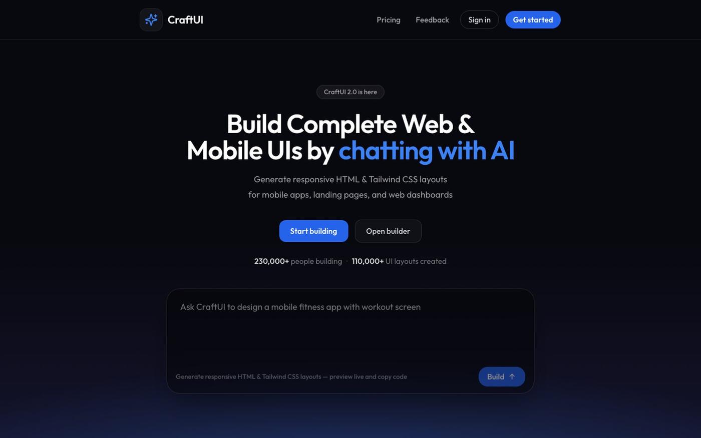 Craft UI — Build Web & Mobile UIs by Chatting with AI — screenshot