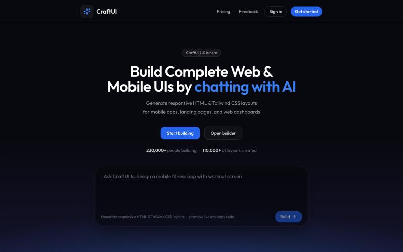 Craft UI — Build Web & Mobile UIs by Chatting with AI — screenshot