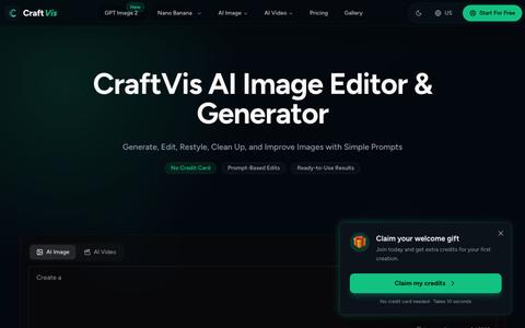 Free Online AI Image Editor & Generator | CraftVis — screenshot