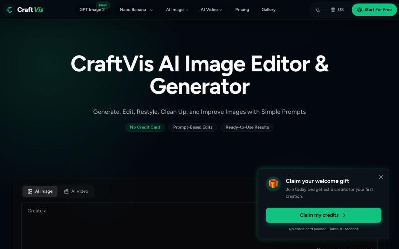 Free Online AI Image Editor & Generator | CraftVis — screenshot