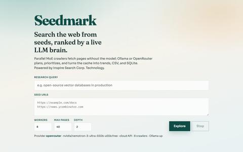 Seedmark — LLM Search & Crawl — screenshot