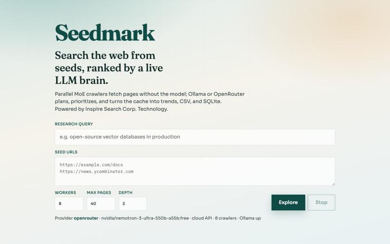 Seedmark — LLM Search & Crawl — screenshot