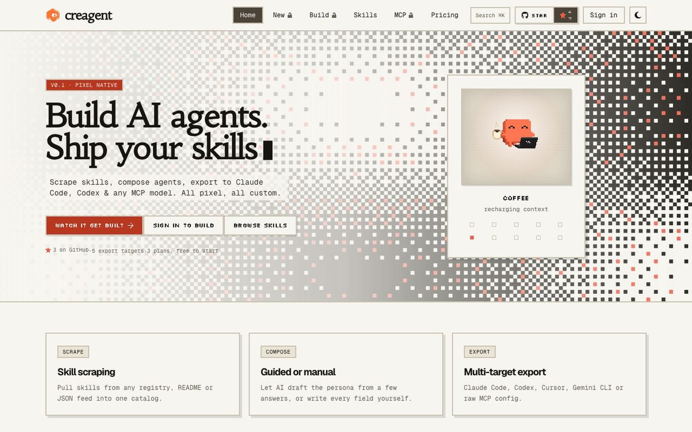 creagent — build AI agents, ship your skills — screenshot