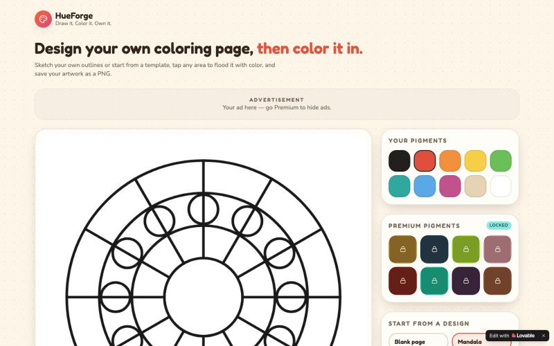 HueForge — Design & Color Your Own Coloring Pages — screenshot
