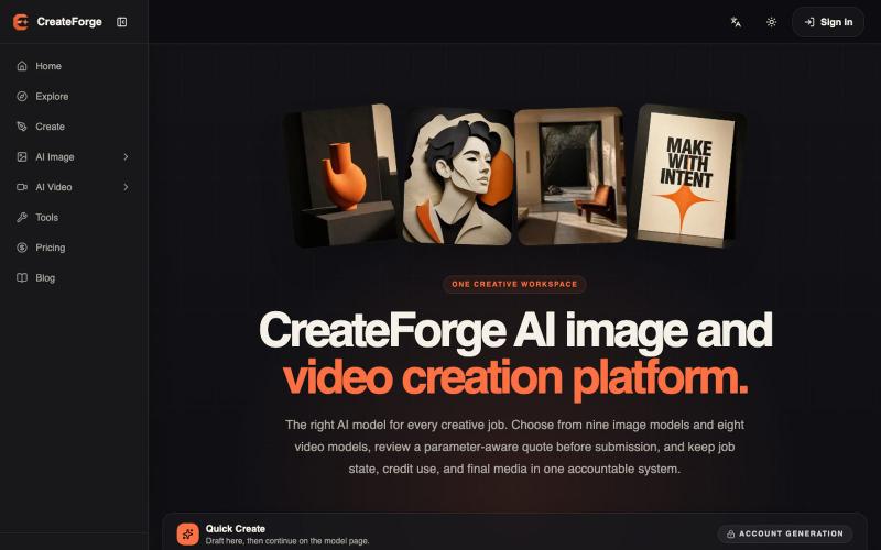 CreateForge AI — AI Creation Platform — screenshot
