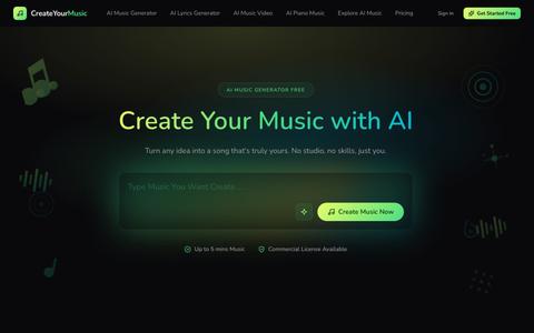 AI Music & Song Generator | Free Text to Music | CreateYourMusic.ai — screenshot