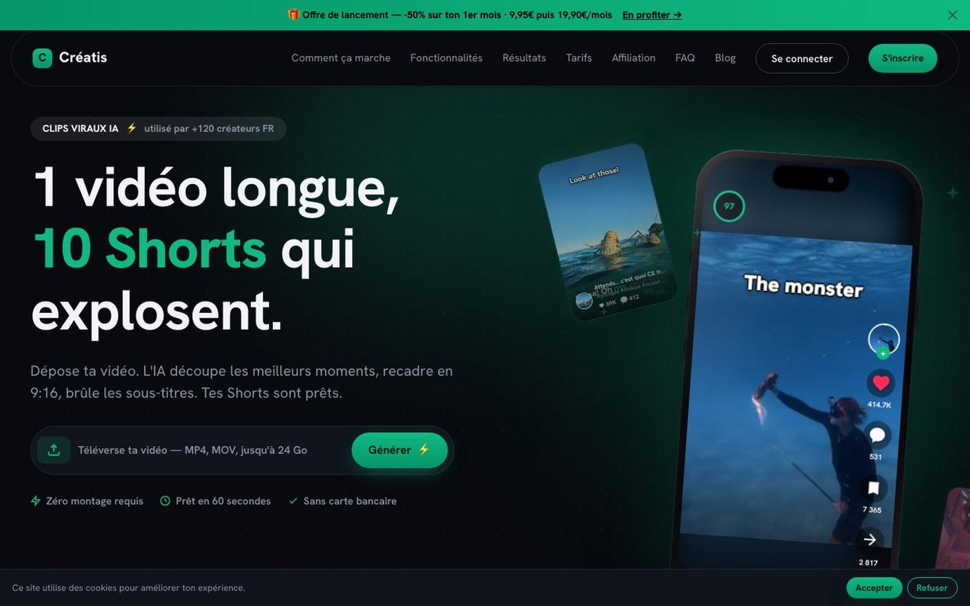 Créatis — Générateur de contenu YouTube IA en français | Titres, Scripts, Miniat — screenshot