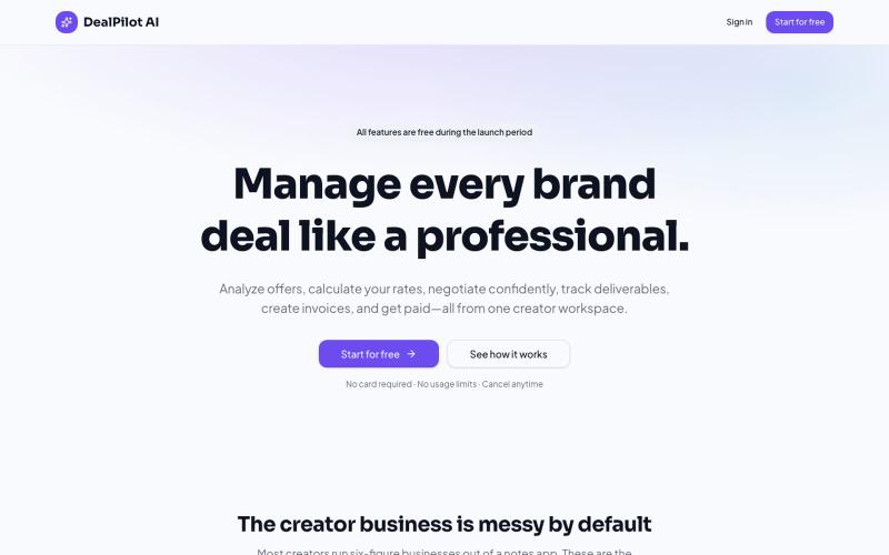 DealPilot AI — Manage every brand deal like a professional — screenshot