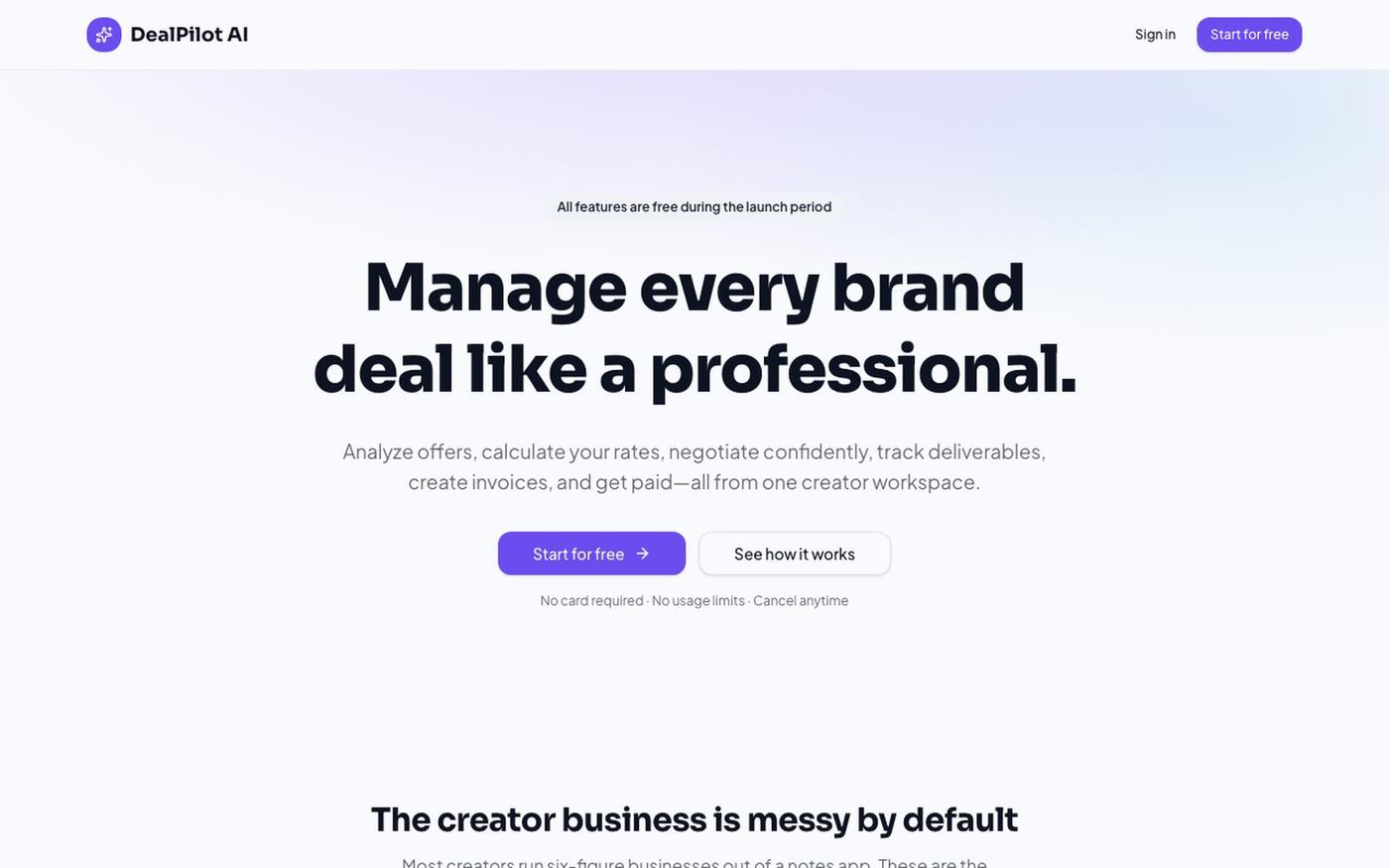 DealPilot AI — Manage every brand deal like a professional — screenshot